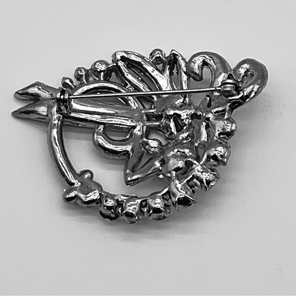 Vintage Rhinestone Brooch Silver Tone 2" Large Round Pin Closure Jewelry - Picture 3 of 4